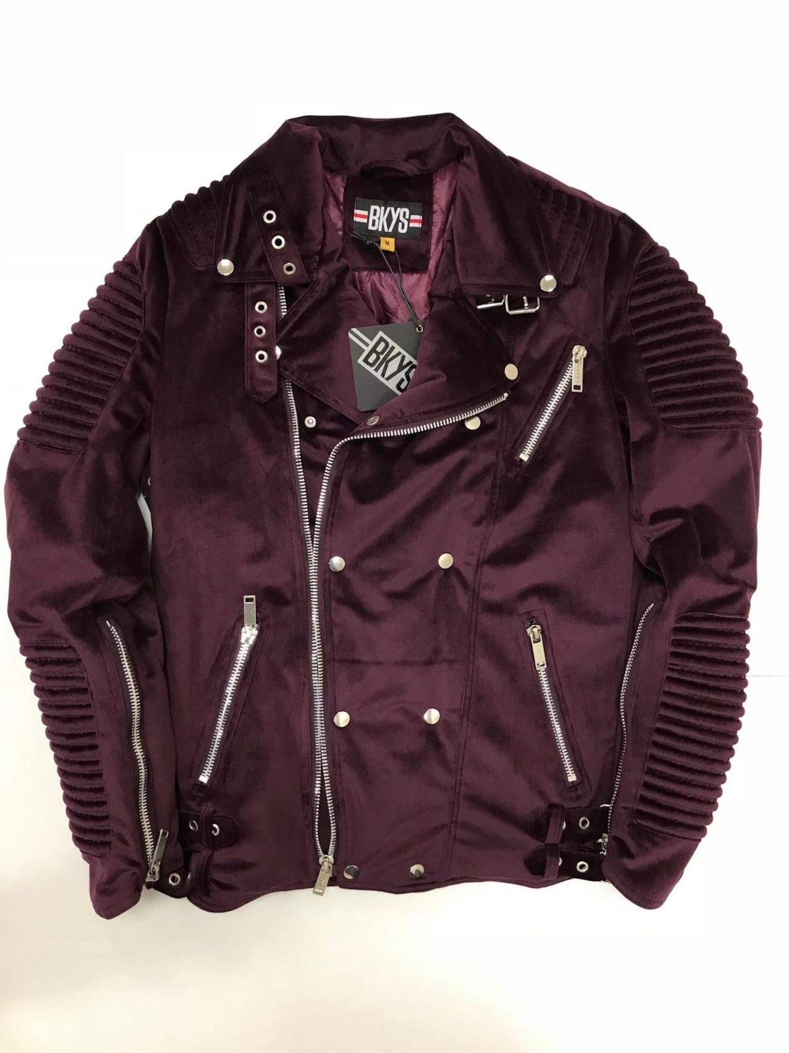 VELOUR BIKER JACKET (BURGUNDY)