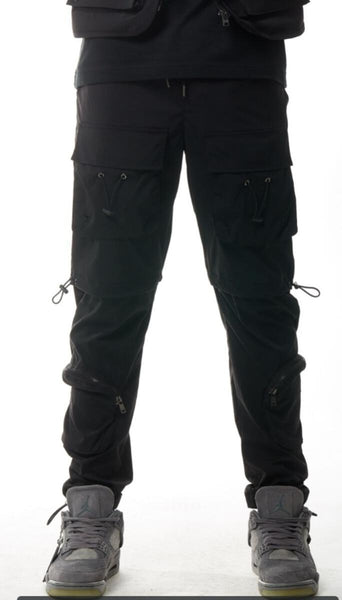 NYLON MULTI CARGO PANTS (BLACK)