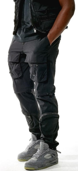 NYLON MULTI CARGO PANTS (BLACK)