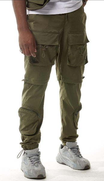 NYLON MULTI CARGO PANTS (BURNT OLIVE)