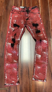 RED STONEWASH DISTRESSED DENIM