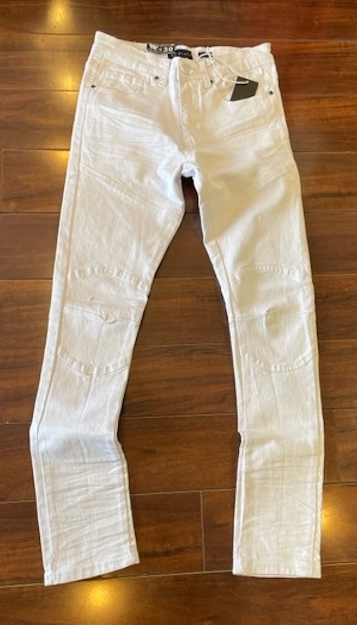 WHITE MOTOR DISTRESSED DENIM