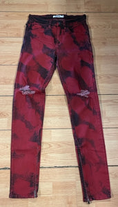 BLACK/RED DISTRESSED DENIM