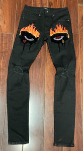 FIRE EYES DISTRESSED DENIM (BLACK)