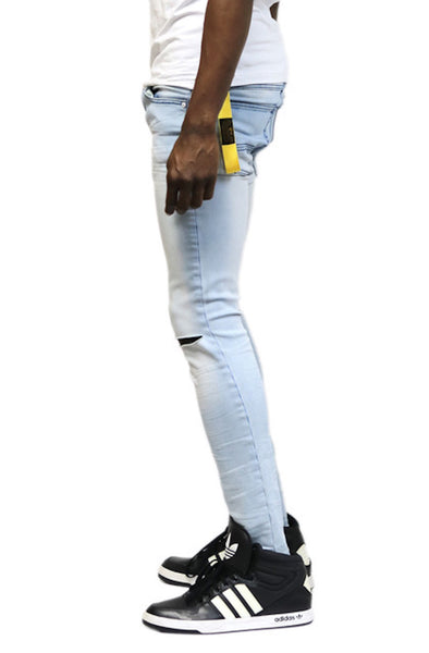 DISTRESSED LIGHT WASH DENIM